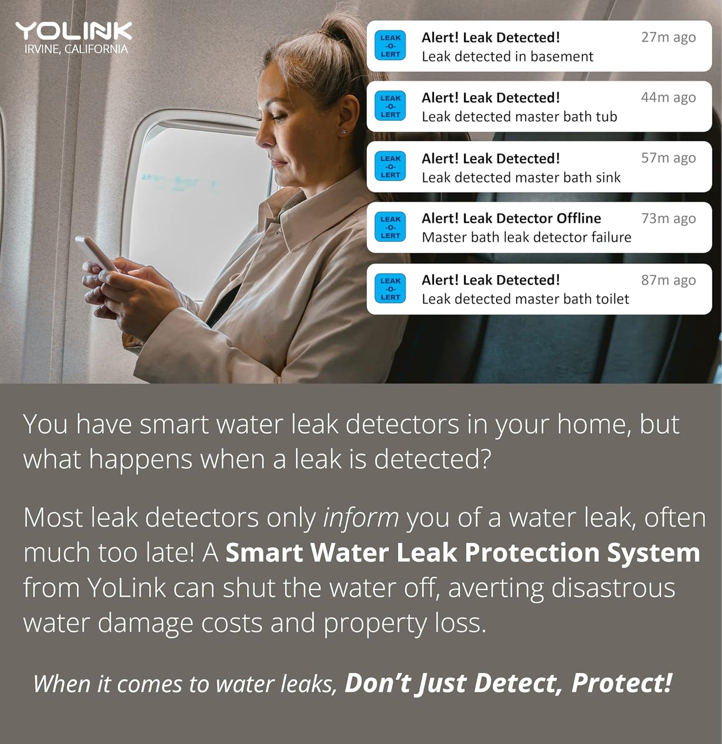 YoLink Water Leak Starter Kit: Hub + 4 Leak Sensor 1 (Silent), LoRa Long-Range, App/SMS/Email Alerts, D2D Offline Triggers, 2 AAA Up to 5-Year Battery, Compatible with Alexa/IFTTT/Home Assistant