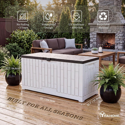 YITAHOME 31 Gallon Outdoor Storage Deck Box | Waterproof Resin Package Delivery and Storage Box with Lockable Lid for Patio Furniture Cushions, Pool Accessories, Garden