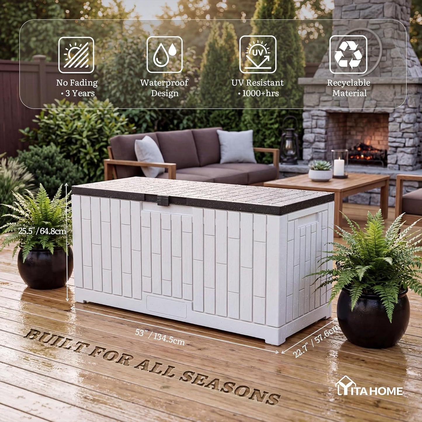 YITAHOME 31 Gallon Outdoor Storage Box | Resin Deck Box and Waterproof Package Delivery Box for Gardening Tools, Pool Supplies, Patio Furniture, Lockable, Taupe