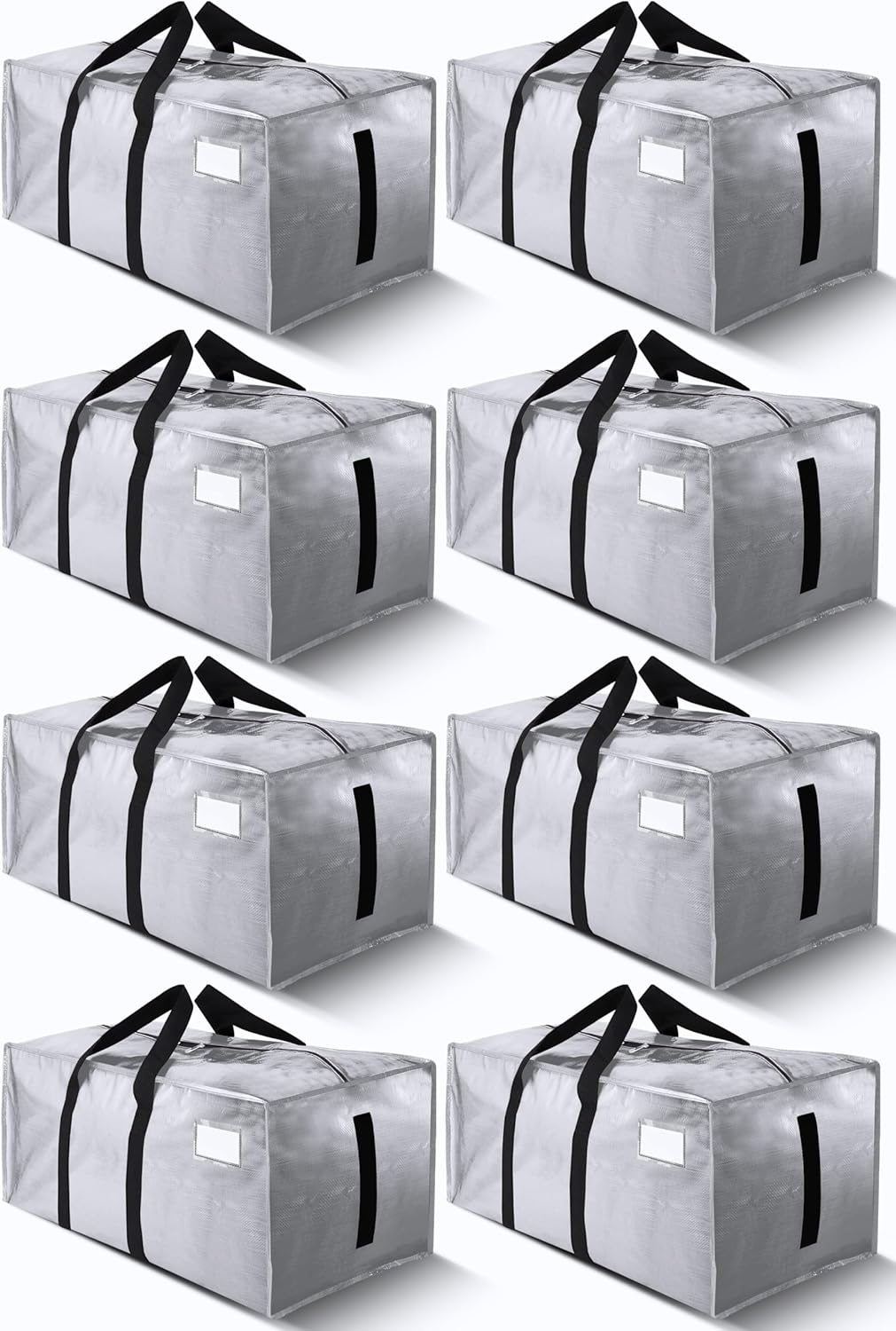 HOMESURE Supports 200lbs Heavy Duty Moving Bags - Strong Zipper & Wrap-Around Handles - Water-Resistant Storage Totes, Durable Alternative to Moving Boxes - 8 Pack - Semi-Transparent