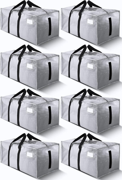 HOMESURE Supports 200lbs Heavy Duty Moving Bags - Strong Zipper & Wrap-Around Handles - Water-Resistant Storage Totes, Durable Alternative to Moving Boxes - 8 Pack - Semi-Transparent