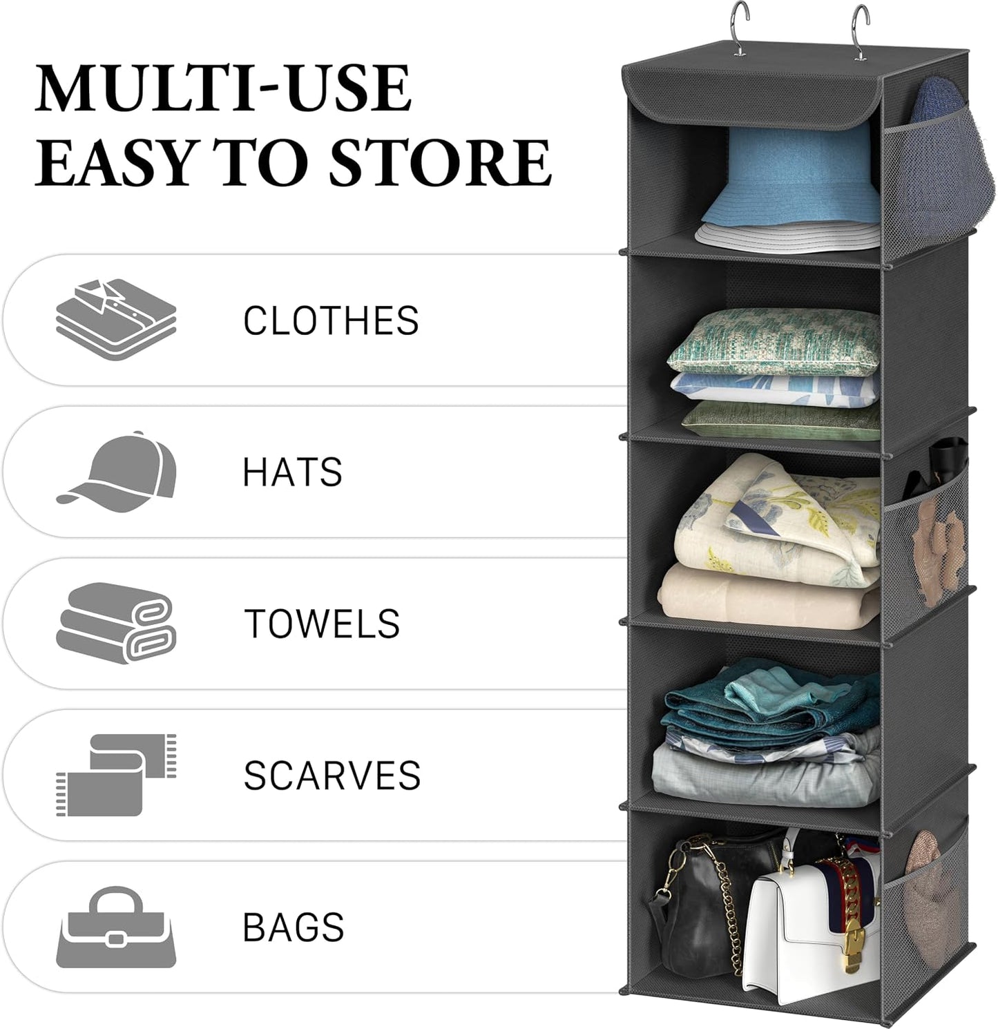 Simple Houseware 6 Shelf Hanging Closet Organizer, Gray