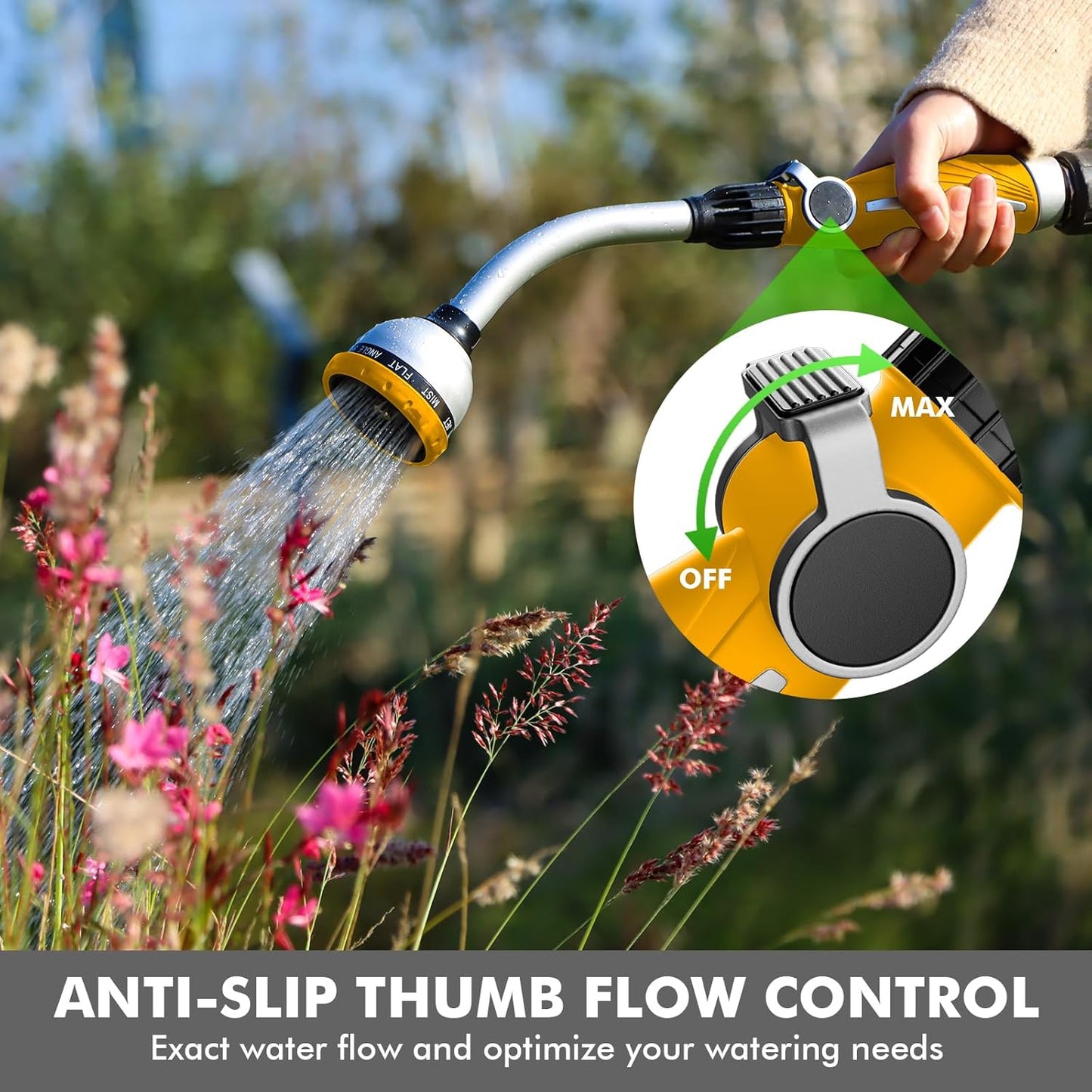 RESTMO Watering Wand Heavy Duty, Metal Garden Hose Wand with 10 Spray Patterns, 15-Inch Long Hose Nozzle Sprayer with Thumb Flow Control, Ideal to Water Hanging Baskets and Shrubs
