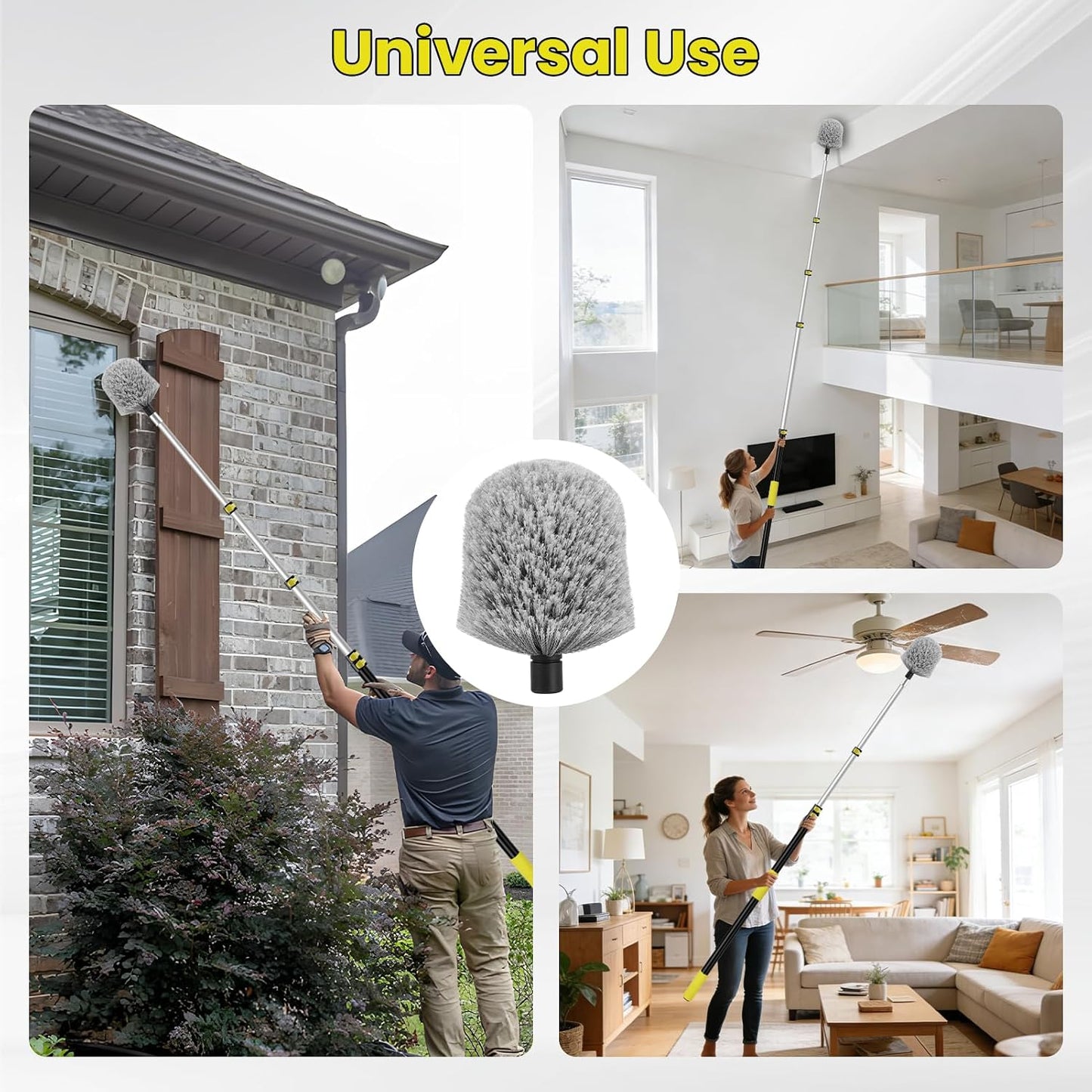 26FT High Reach Cobweb Duster with Extension Pole, Spider Web Brush for Cleaning with 5-20FT Telescopic Pole, 8" Larger Extendable Duster for High Indoor & Outdoor Webs