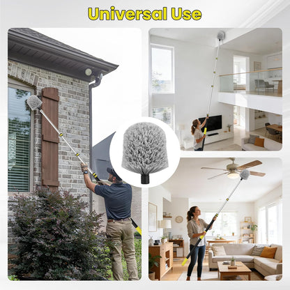 26FT High Reach Cobweb Duster with Extension Pole, Spider Web Brush for Cleaning with 5-20FT Telescopic Pole, 8" Larger Extendable Duster for High Indoor & Outdoor Webs