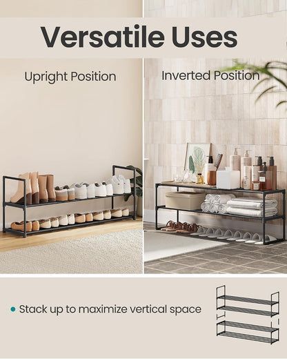 SONGMICS Shoe Rack, 6-Tier Shoe Organizer, Metal Storage Shelf, Upright or Upside Down, for 24-30 Pairs, Stackable, for Entryway, 11.8 x 36.2 x 42.7 Inches, Black ULSA306BH01