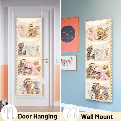 Ofiray-home Cotton Over The Door Stuffed Animal Storage | Toy Organizer for Storage Plush Toys, Stuffed Animal Holder with 4 Large Pockets, Hanging Door Organizer for Nursery