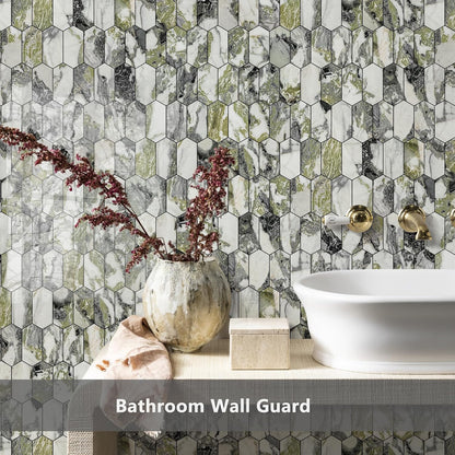Vamos Tile Long Hexagon Peel and Stick Backsplash Tile - 10 Sheets Stick on Backsplash for Kitchen and Bathroom 12.4 x 12 Inch Glossy Wood Grain PVC Self Adhesive Mosaic Wall Tiles
