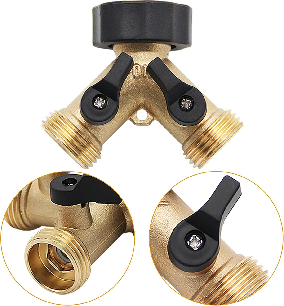 Lifynste 2 Way Brass Hose Splitter, 3/4" Brass Hose Connectors, Y Connector Garden Hose Adapter Connector, 1 Pack
