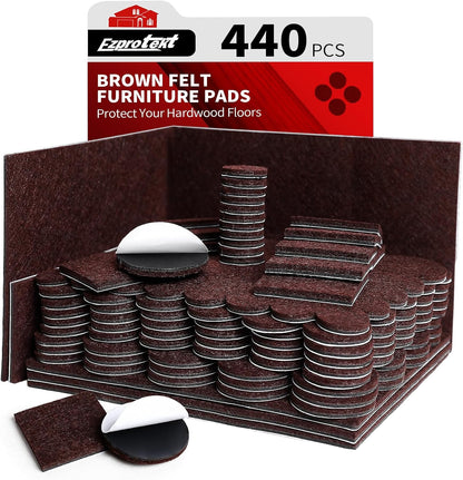 Ezprotekt Felt Furniture Pads for Hardwoods Floors, 440 PCS Self Adhesive Felt Pads for Chairs, Cuttable Anti-Scratch Furniture Feet Floor Protectors for Chair Sofa Bed Table Cabinet (Black)
