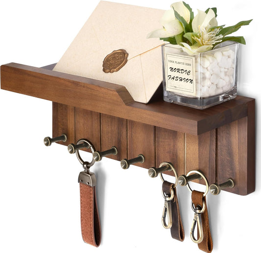 Rebee Vision Small Key Holder Wall Mount for Farmhouse Decor - Key and Mail Holder for Wall with Shelf and 4 Key Hooks - Room Decor Aesthetic (Distressed Blue)