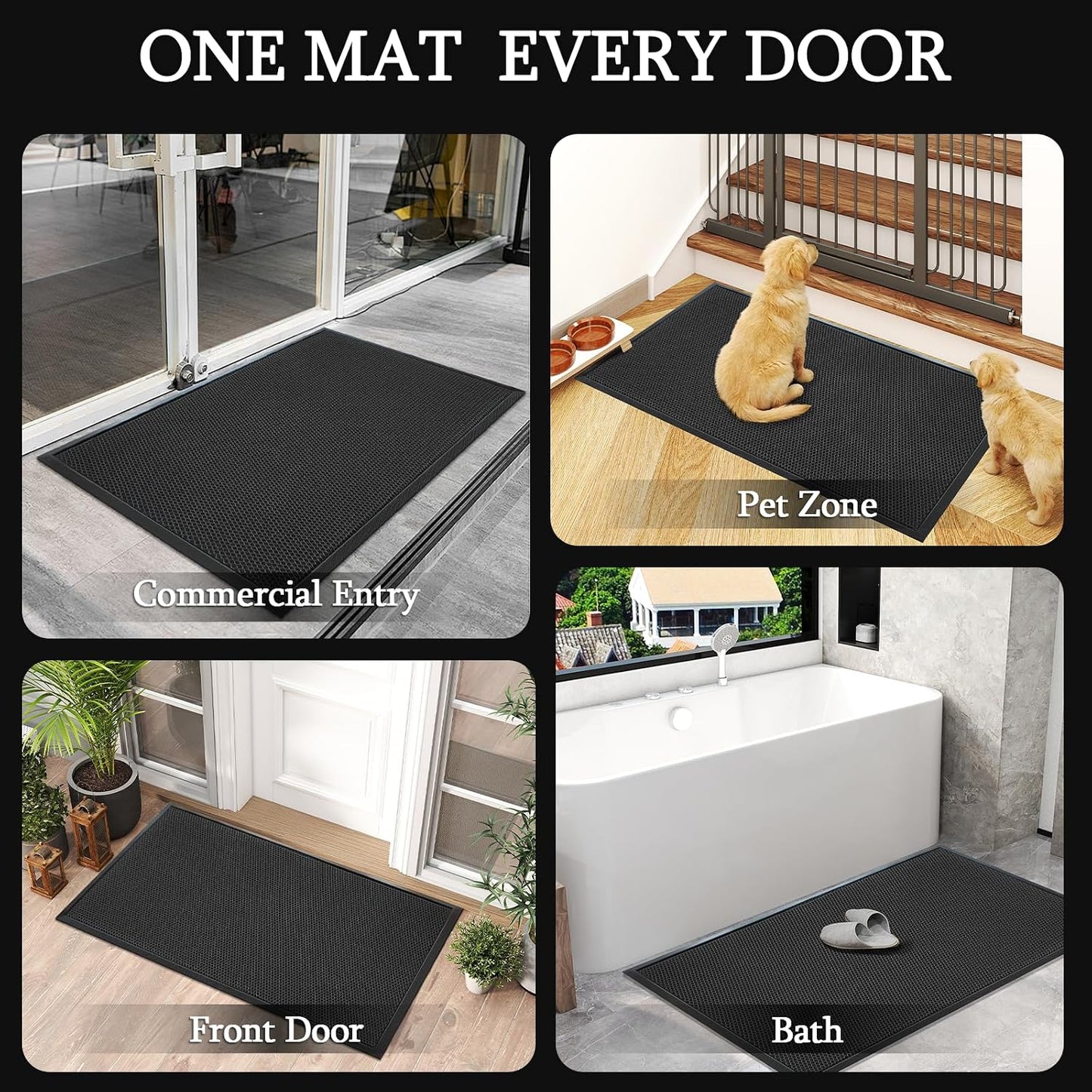 3'X5' Large Commercial Grade Mat,Mesh Mud Dirt Trapper Mat,Heavy Duty Scraper Front Doormat for Entrance,Sand Catcher Mats,Anti-Slip Rubber Backing,Low Profile Indoor Outdoor Mats,Black