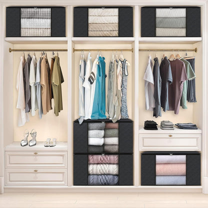 Fab totes 6 Pack Storage Bags for Clothes and Blanket, Foldable Closet Organizers and Storage with Zippers, Clear Window and Handles, Fabric Storage Bins for Sweater, Comforter, Bedding,Linen Sheets