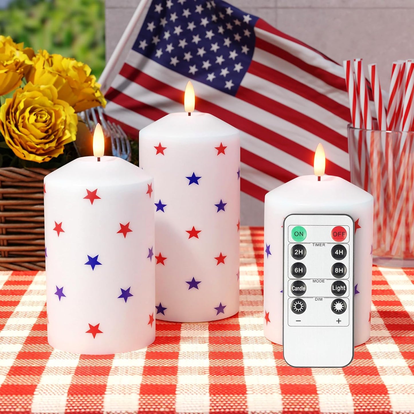 White Flameless Pillar Candles, Battery Operated Wax Candles with Remote, Flat Top Flickering Flameless Candles, LED Candle for Home, Wedding, Party Decor, Set of 3, Φ 3" H 4" 5" 6"