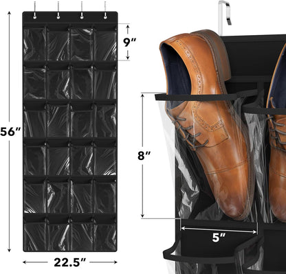Simple Houseware 24 Pockets - Crystal Clear Over The Door Hanging Shoe Organizer, Gray (64'' x 19'')