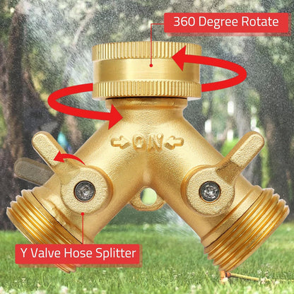Biaungdo 2 Pcs 2 Way Connector Garden Hose Splitter, 3/4 Inch, Brass | Garden Hose Y Splitter, Solid Brass Hose Adapter Y Valve Spigot Faucet Adapter with Faucet Watering Shut Off Valves