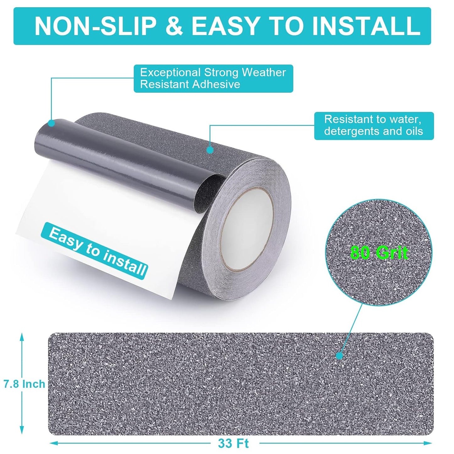 Qingluan Grip Tape, Heavy Duty Anti Slip Tape for Stairs Outdoor/Indoor Waterproof 4" x 33 ft, Safety Non-Slip Roll for Stair Step Traction Treads Stair Non Slip Strips Grey