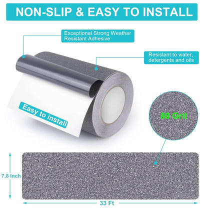 Qingluan Grip Tape, Heavy Duty Anti Slip Tape for Stairs Outdoor/Indoor Waterproof 4" x 33 ft, Safety Non-Slip Roll for Stair Step Traction Treads Stair Non Slip Strips Grey
