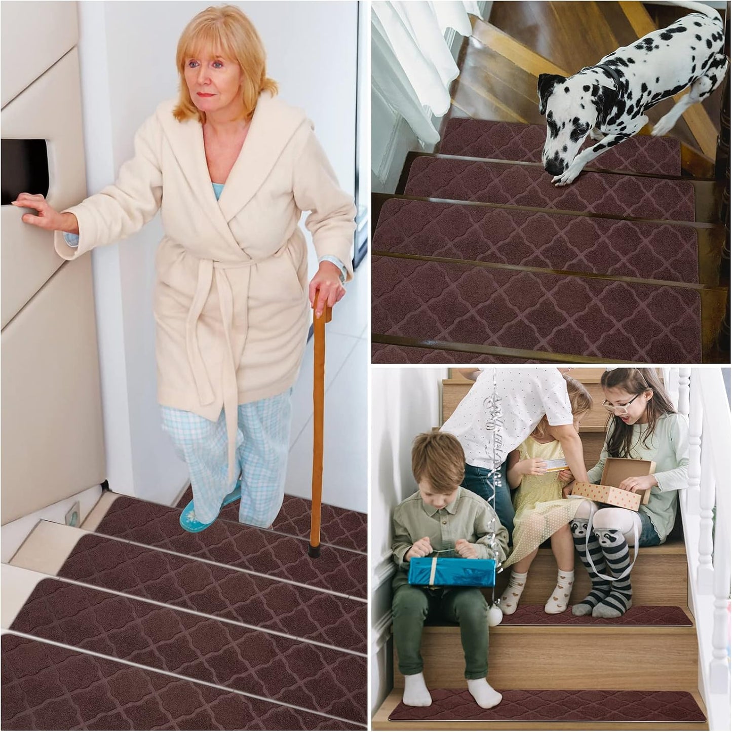 Stair Treads for Wooden Steps 15pcs - 8x30in Carpet Stairs Runner Indoor Non-Slip Stair Mats for Kids Elders and Pets