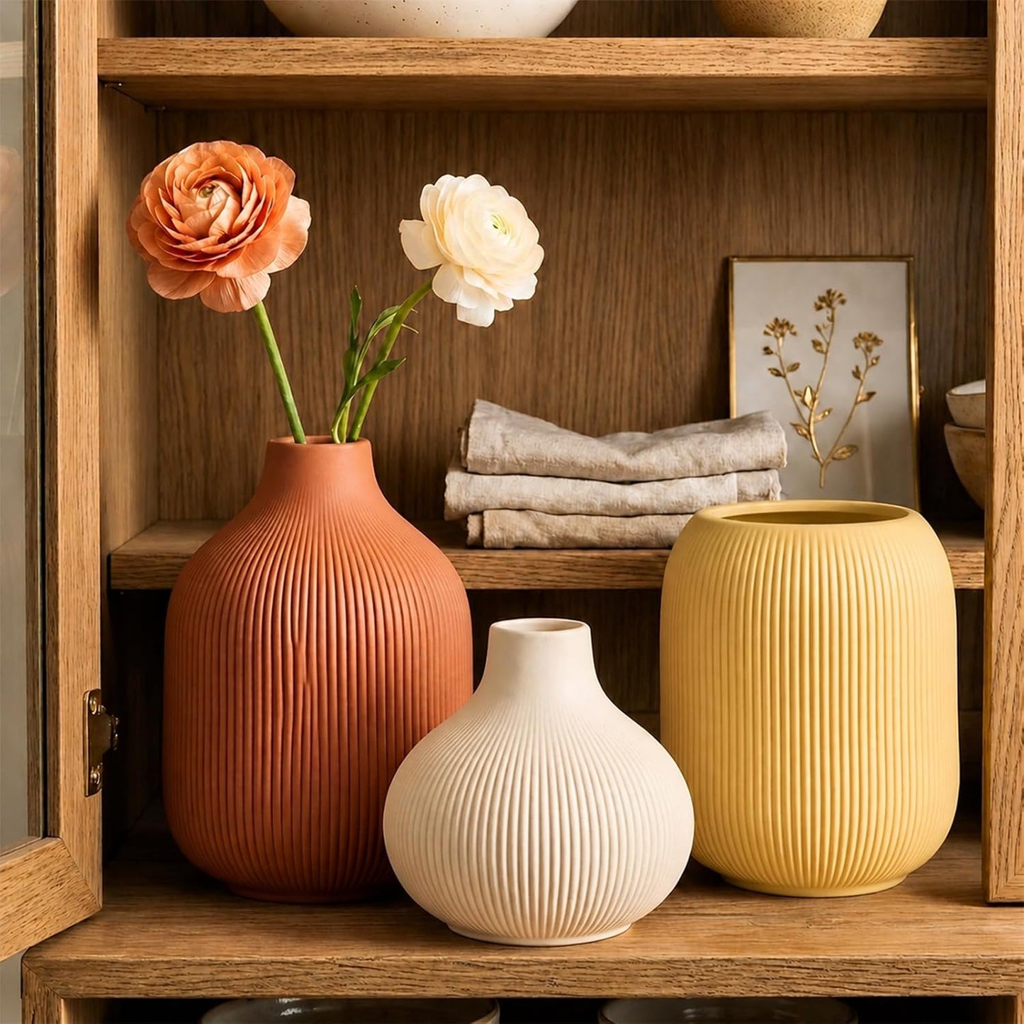 Ceramic Vase Set for Decor, Small Bud Vases, Pastel Decorative Vases for Table, Shelf, Living Room, Kitchen, Nursery, Dorm, (White)