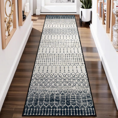 Lahome Moroccan Entry Rug 2x3, Non-Slip Washable Front Indoor Door Mat Rubber Backing Low-Profile Door Rugs, Small Geometric Print Distressed for Entryway Bathroom Kitchen, Black Hana
