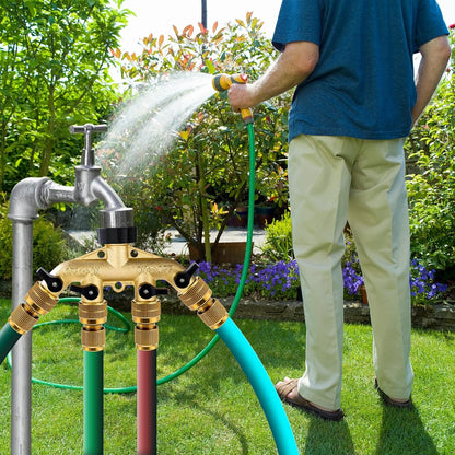 Brass Hose Splitter 2 Way, Heavy Duty Garden Hose Splitter with Shut Off Valves, Y Connector Hose Adapter, No Leak, Includes Washers & Teflon Tape – Dalmbox