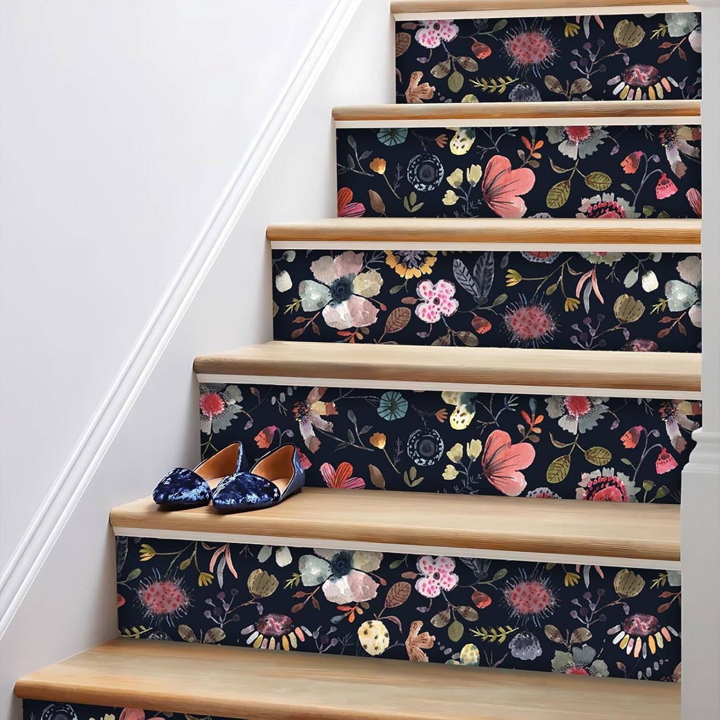 Wallpaper Peel and Stick Floral Wall Paper Removable Waterproof Gray/Yellow/Blue Contact Paper for Bedroom, Bathroom, Home Wall 17.3" x 118"
