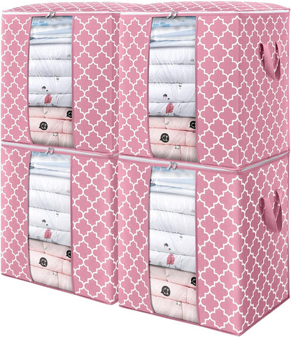 WISELIFE Storage Bags 3 Pack/100L Large Blanket Clothes Organization and Storage Containers for Comforters,Bedding, Foldable Organizer with Reinforced Handle, Clear Window, Sturdy Zippers,Gray