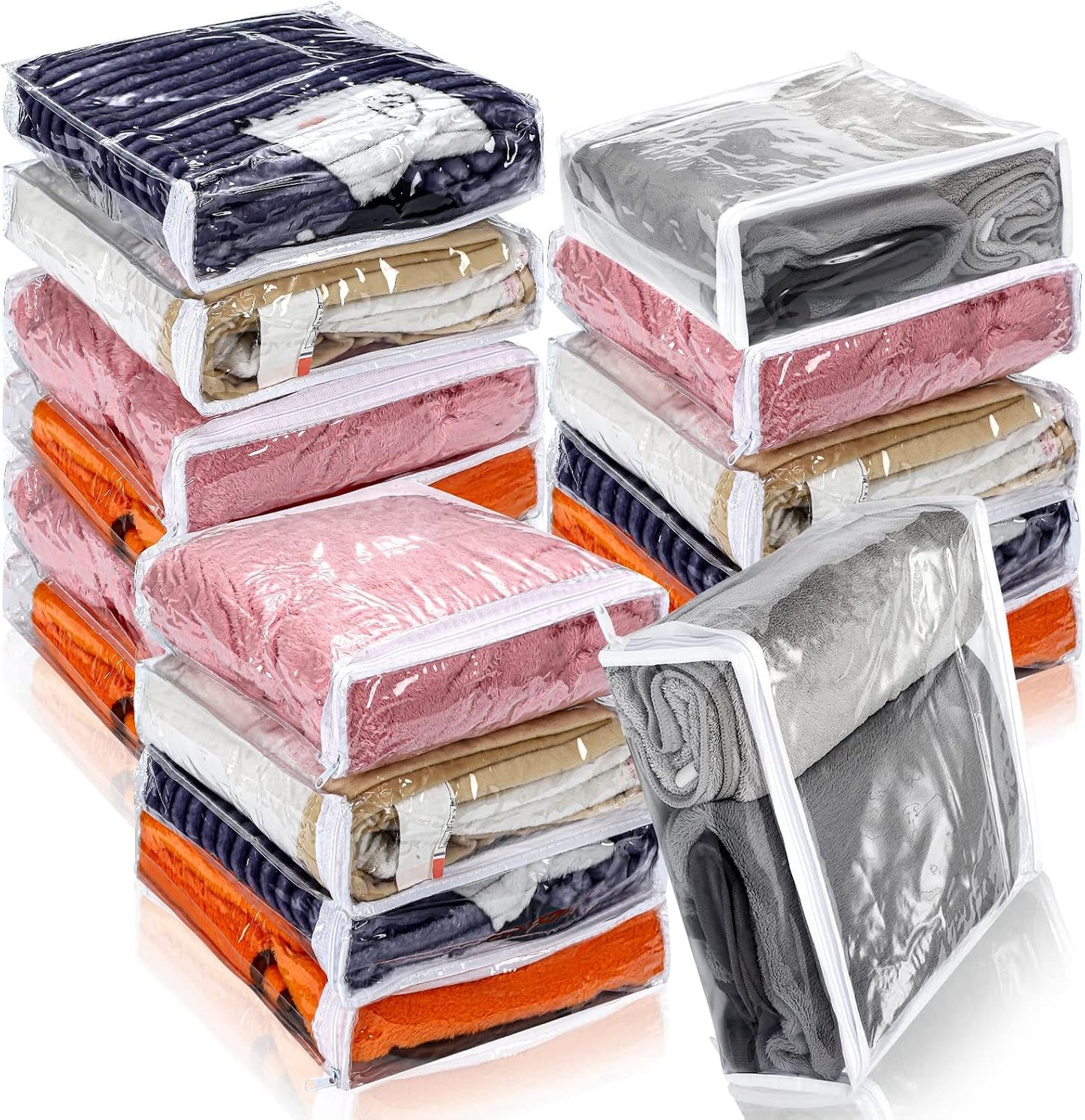 Kingdder 16 Pcs Clear Zippered Storage Bags Plastic Sweater Bags with Zipper 10 x 10 x 2.5 Inch Vinyl Sheet Organizer and Storage for Clothing Blankets Sheet Linen Bed Pillow Cube Organizer