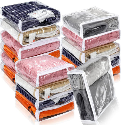 Kingdder 16 Pcs Clear Zippered Storage Bags Plastic Sweater Bags with Zipper 10 x 10 x 2.5 Inch Vinyl Sheet Organizer and Storage for Clothing Blankets Sheet Linen Bed Pillow Cube Organizer