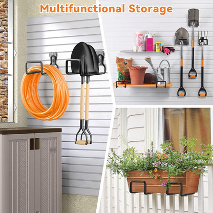 Hose Holder Stand Wall Mount, 2Pcs Heavy Duty Garden Hose Hanger Reel, Metal Water Pipe Tube Hooks Rack for Outside Yard, Garage, Storage Organizer - Black