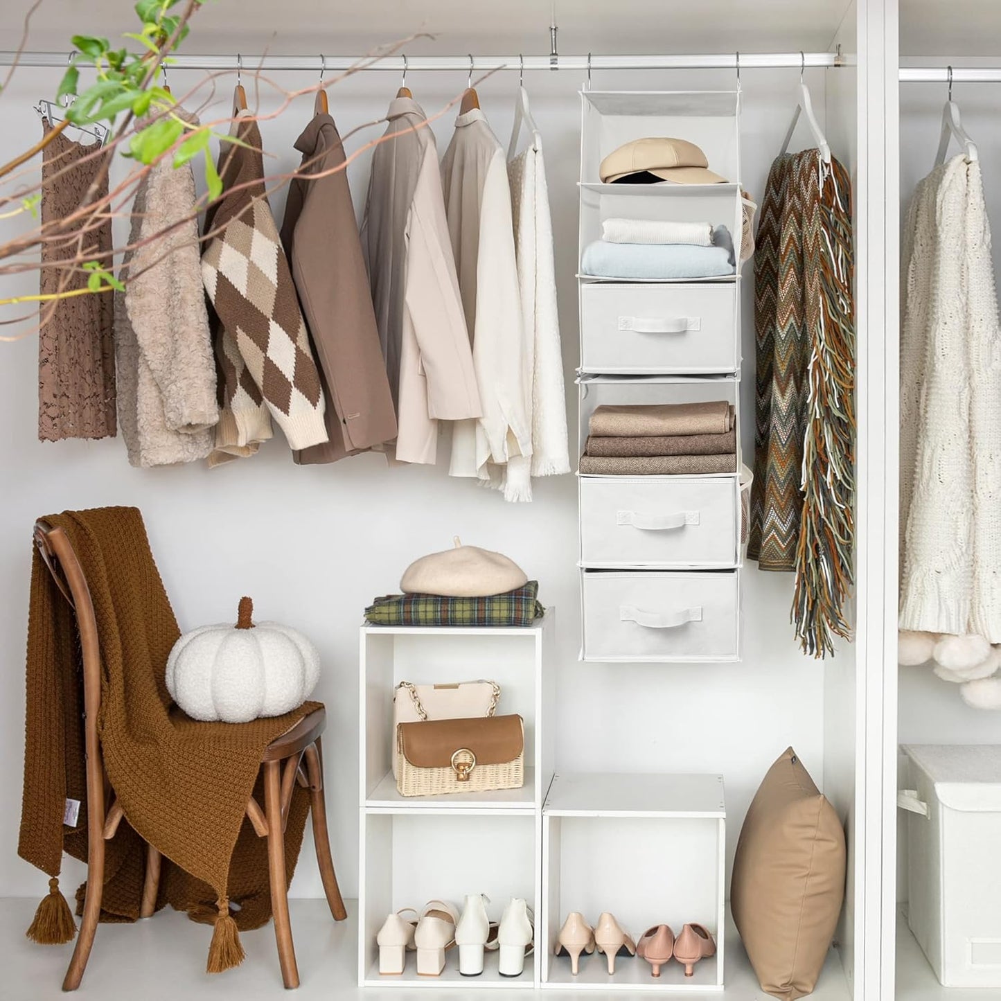 GRANNY SAYS Hanging Closet Organizer 6 Shelves, Closet Organizers and Storage with 5 Drawers, 6 Side Pockets Closet Hanging Organizer, Hanging Storage Organizer for Closet, Baby Clothes, Gray
