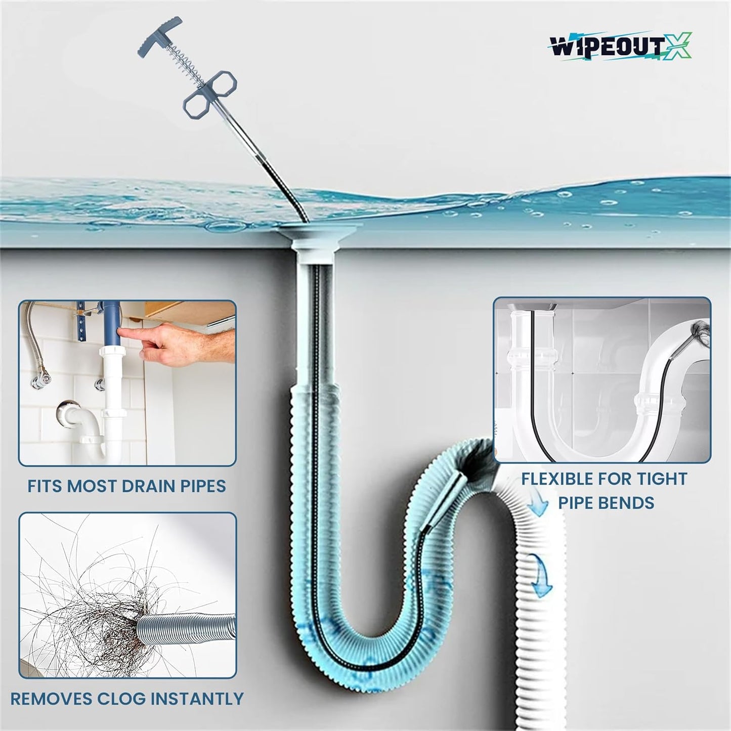 Drain Snake, 79 Inch Drain Clog Remover Tool with pair of Reusable Gloves – Flexible Grabber Claw Hair Drain Cleaner for Sink, Shower, Tub, Toilet, Bathroom & Kitchen Pipes