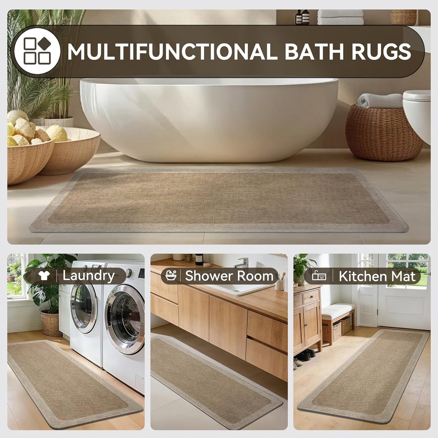 YDKGL Ultra Thin Bathroom Rugs Mat Quick Dry Absorbent Non Slip Bath Mat Bath Mats for Bathtub Mat Bathroom Carpet Fit Under Door Washable Floor Rubber Half Round Bath Rugs Grey 16x24