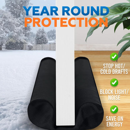 Comfyanno Under Door Draft Stopper - Bottom Door Seal & Gap Filler- Fits 30” to 36” Door, Block Noise, Sound, Air, Bugs, Dust, Easy to Install, Double Side Block, No Adhesive, Black