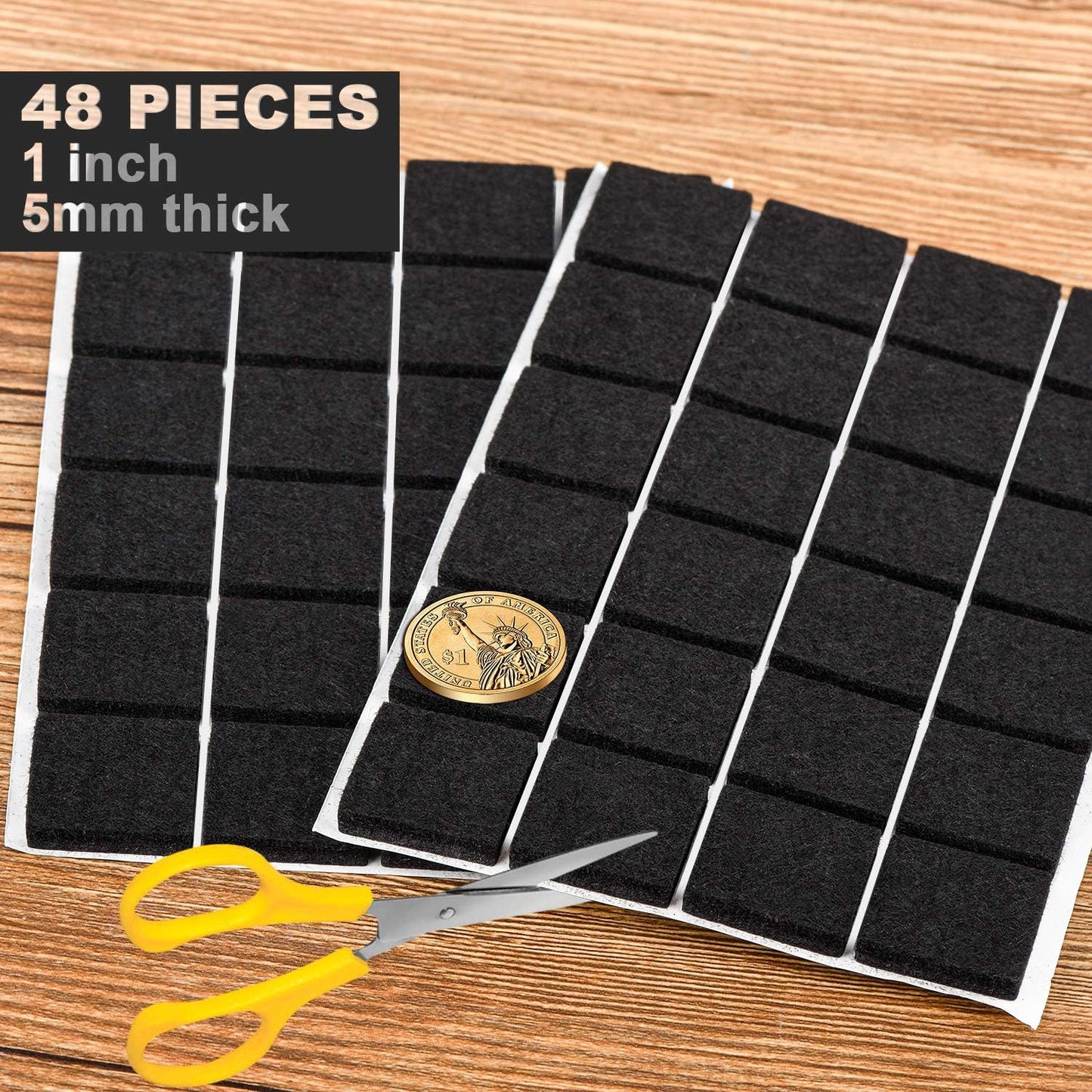 Square Felt Pads for Chair Legs, Square Felt Furniture Pads 1 inch 48 Pieces Pack Brown, Furniture Pads for Hardwood Floor 5mm Thick