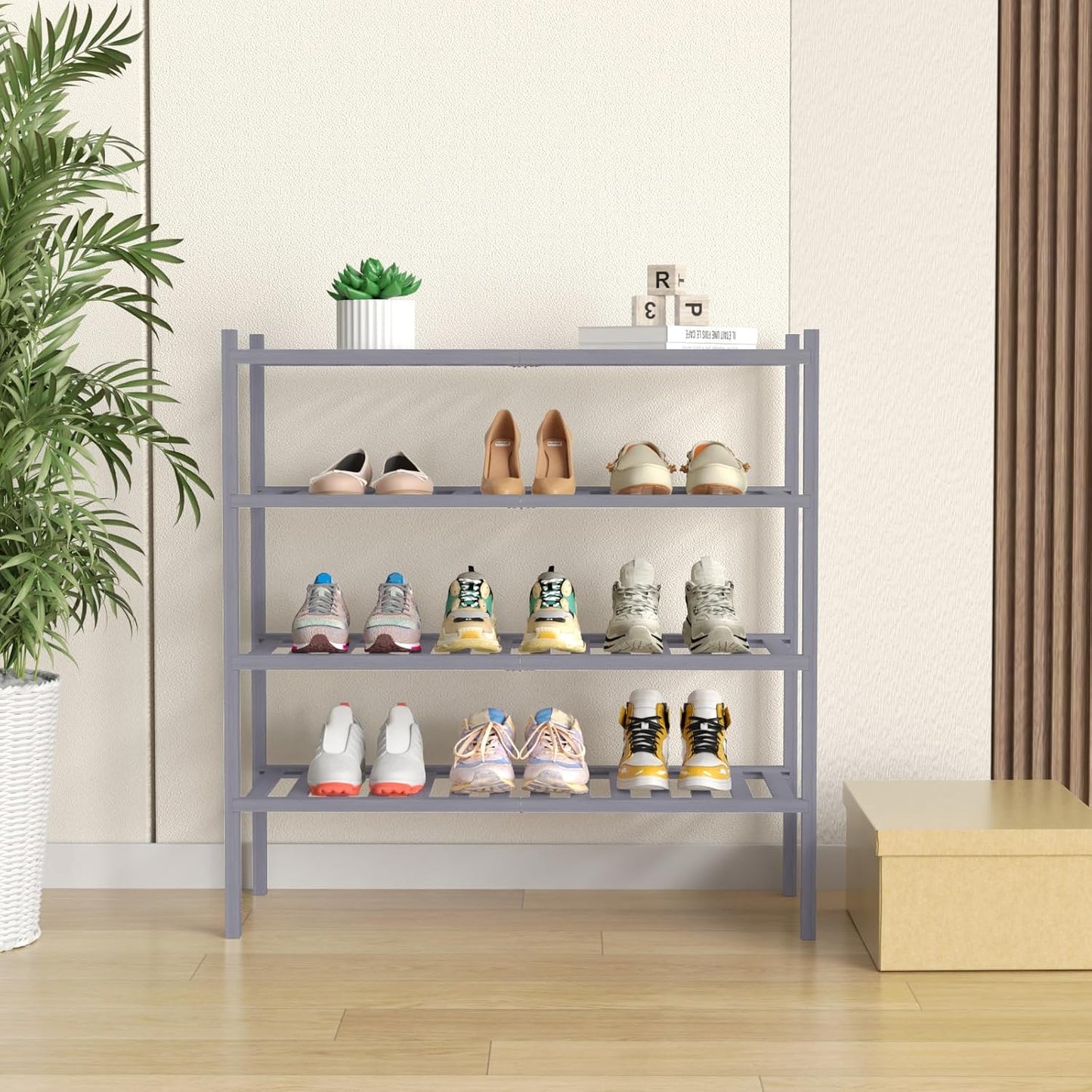 ROMGUAR CRAFT 3 Tier Bamboo Shoe Rack for Closet Free Standing Wood Shoe Shelf Storage Organizer for Entryway Small Space Stackable 27"x11"x20" (Natural)