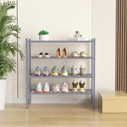 ROMGUAR CRAFT 3 Tier Bamboo Shoe Rack for Closet Free Standing Wood Shoe Shelf Storage Organizer for Entryway Small Space Stackable 27"x11"x20" (Natural)