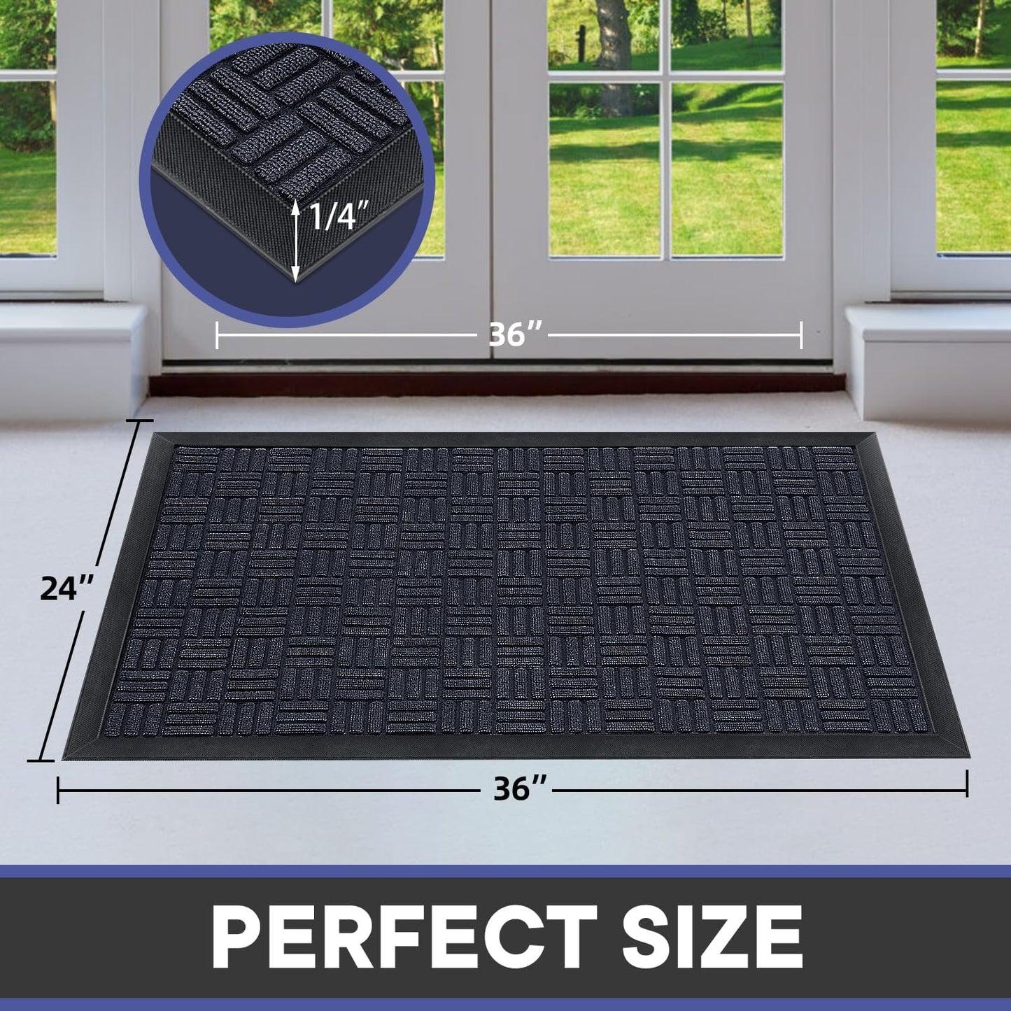 Mibao Front Door Mat, Heavy Duty Durable Welcome Mat for Outdoor Indoor, Dirt Trapper Waterproof Super Absorbent Door Mat for Entryway Outside Patio Porch, 29.5" x 17", Grey