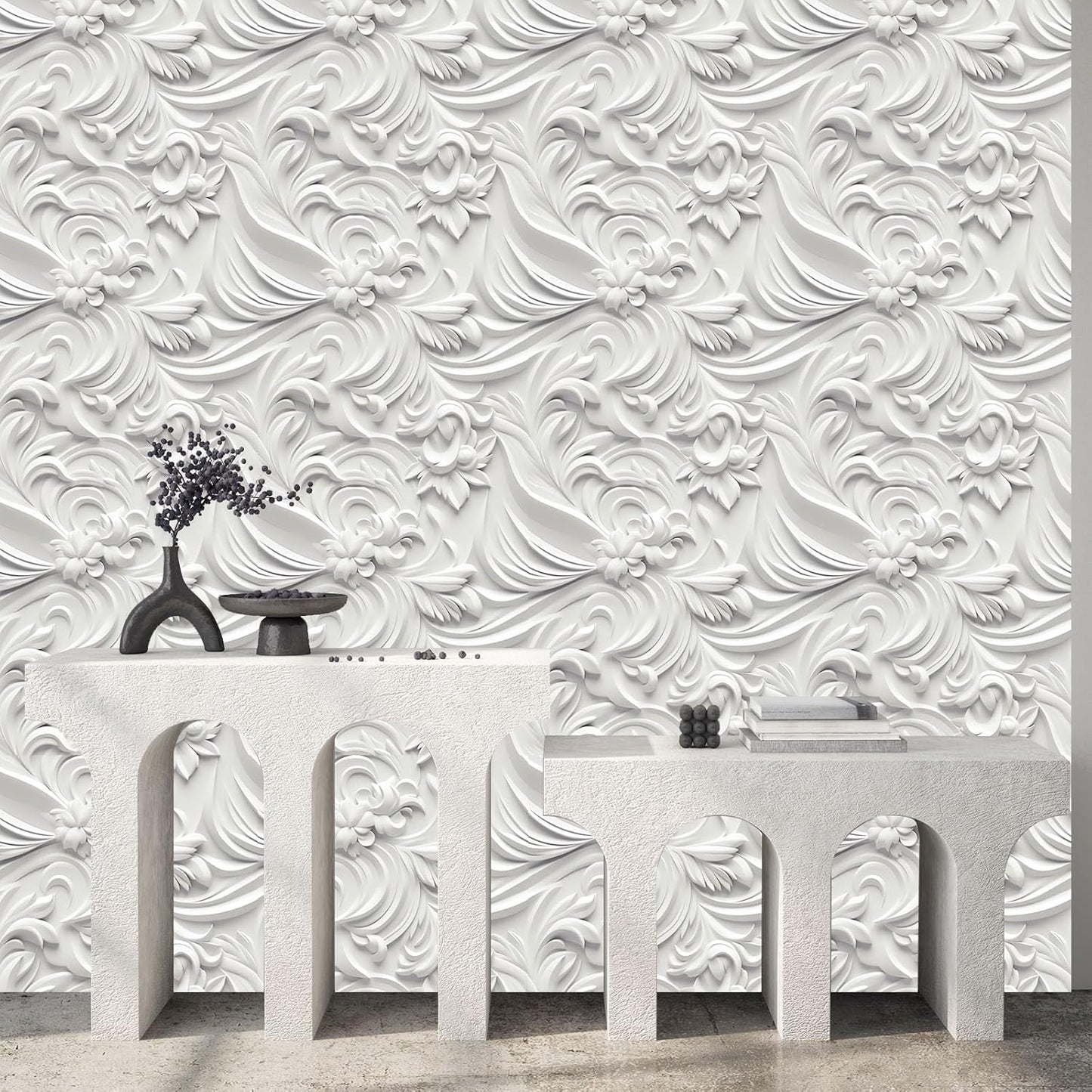 Floral Peel and Stick Wallpaper 3D Effect Interior Wall Décor Contact Paper Self Adhesive Removable Renter Friendly for Bedroom Living Cabinet Room 17.7in x 9.8ft (Not Textured Wallpaper