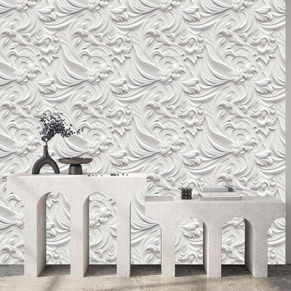 Floral Peel and Stick Wallpaper 3D Effect Interior Wall Décor Contact Paper Self Adhesive Removable Renter Friendly for Bedroom Living Cabinet Room 17.7in x 9.8ft (Not Textured Wallpaper