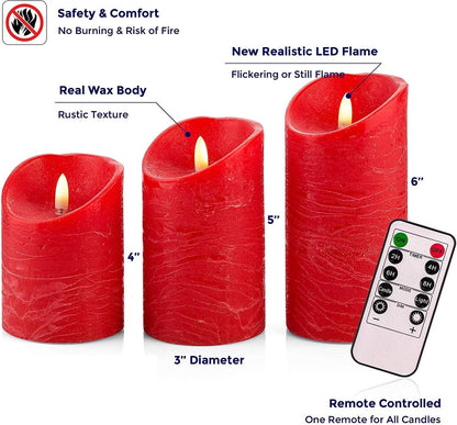 VENTA Set of 3 White Pillar Candles | Real Wax Battery Operated Flickering LED Candles with Remote | Timeless Decor for Farmhouse, Modern & Mantel Displays