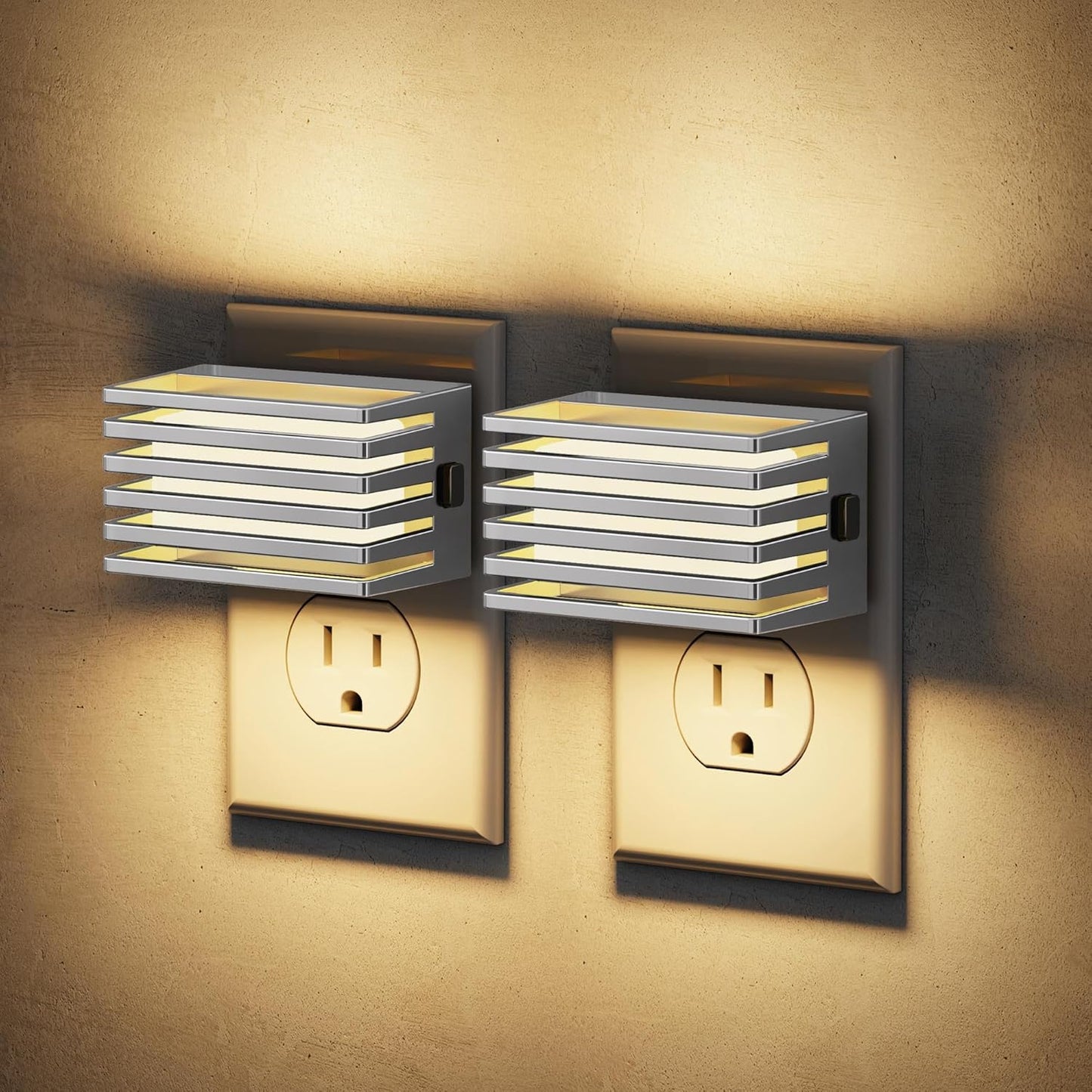 JandCase Motion Sensor Night Light, [2 Pack] Night Lights Plug into Wall, Dusk to Dawn & Motion Sensor, 3 Level Brightness Dimmable Plug in Night Light, 3000K Nightlight for Bedroom Bathroom Hallway
