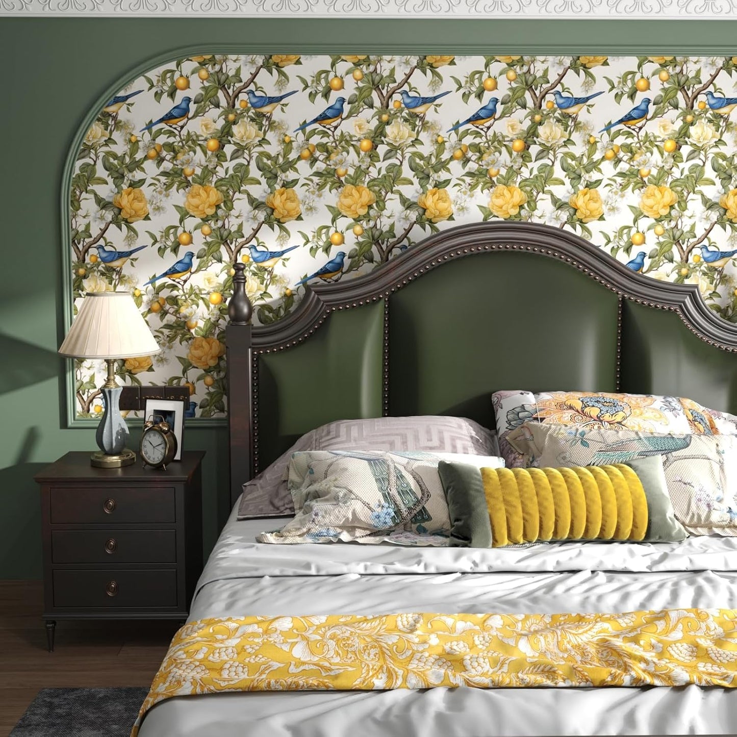Danodoi Yellow Floral Wallpaper Peel and Stick Vinyl Wallpaper Stick and Peel Colorful Contact Paper for Cabinets Waterproof Self Adhesive Wall Paper for Kitchen Countertop Wall 17.5" x 118"