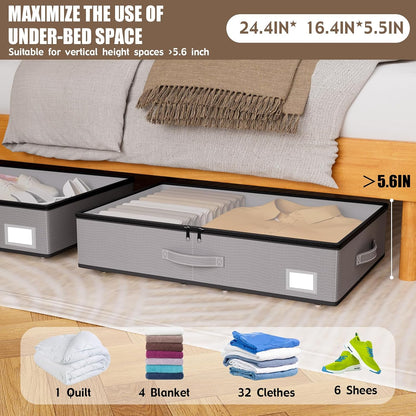 EE-RoomWorld Under Bed Storage with Wheels, No Assemble Required 5.5 inches height grey under bed storage bins,Low Profile Rolling Underbed Shoe Storage containers，dorm underbed storage drawers