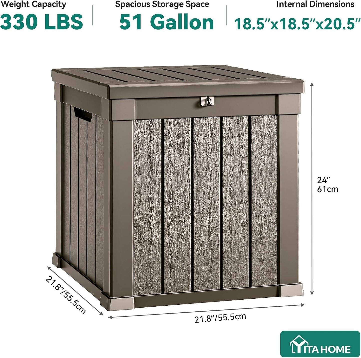 YITAHOME 31 Gallon Outdoor Storage Deck Box | Waterproof Resin Package Delivery and Storage Box with Lockable Lid for Patio Furniture Cushions, Pool Accessories, Garden