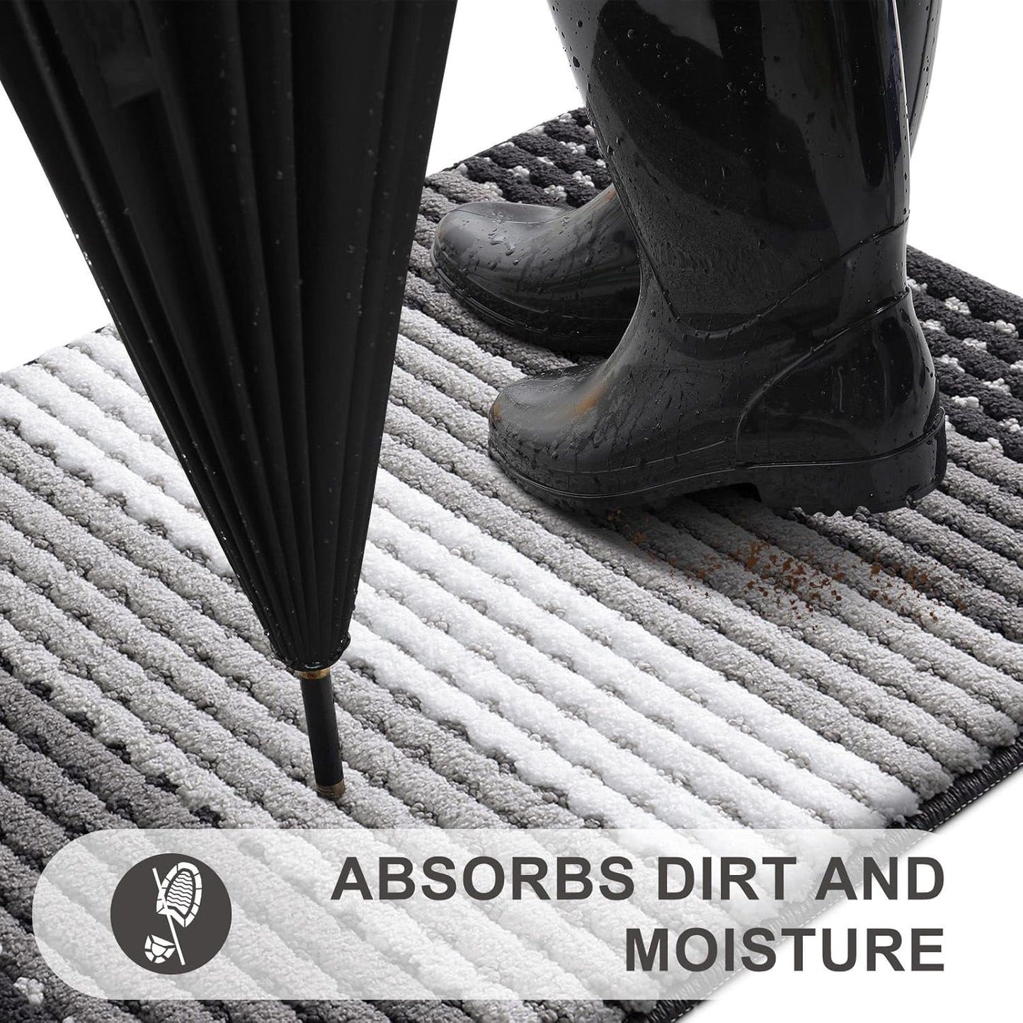 Kitinjoy Indoor Outdoor Door Mat, 32x20 Non-Slip Absorbent Dirt Trapper, Low-Profile Washable Inside Entrance Front Floor Mat, Sturdy Soft Entry Doormats for Entryway, Grey