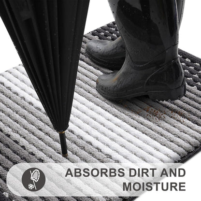 Kitinjoy Indoor Outdoor Door Mat, 32x20 Non-Slip Absorbent Dirt Trapper, Low-Profile Washable Inside Entrance Front Floor Mat, Sturdy Soft Entry Doormats for Entryway, Grey
