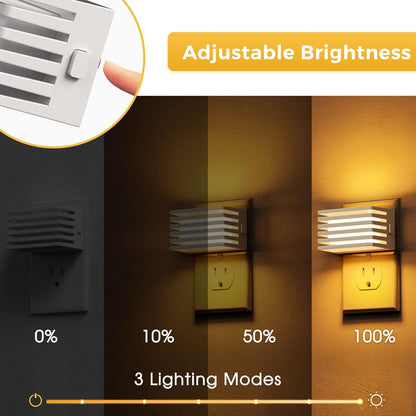 L LOHAS LED Motion Sensor Night Lights, [2 Pack] Dimmable Night Light Plug into Wall with Dusk-to-Dawn Sensor, Adjustable Brightness, 3000K Plug in Nightlight for Bedroom Bathroom Hallway (Black)