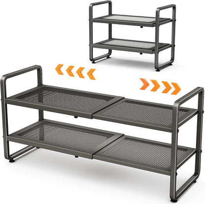 SNTD Shoe Rack - Expandable Shoe Organizer for Closet, Adjustable Metal Shoe Shelf Storage, Stackable Long Shoe Stand Holder for Garage, Entryway, Door Entrance (Black, 2-Tier)